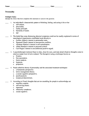 Personality Psychology Multiple Choice Test