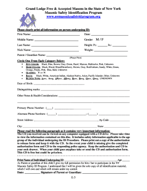 Masonic Safety Identification Program Form