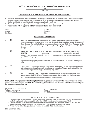 Local Services Tax Exemption Certificate