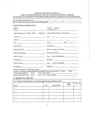 Early Childhood Social Health and Developmental History Form