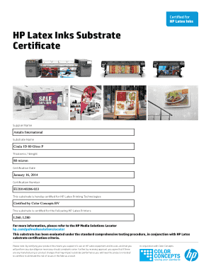 HP Latex Inks Substrate Certificate