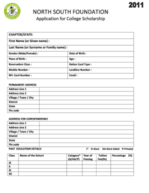 College Scholarship Application Form