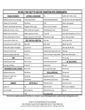 Kindergarten Readiness Checklist