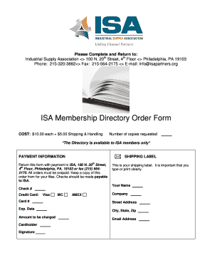 ISA Membership Directory Order Form