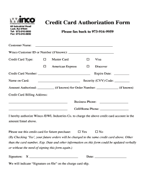 Credit Card Authorization Form