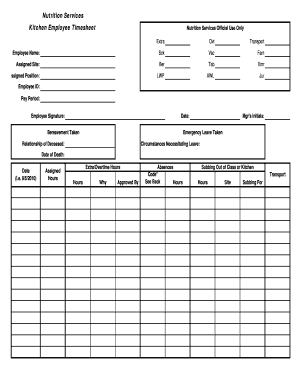 Nutrition Services Employee Timesheet