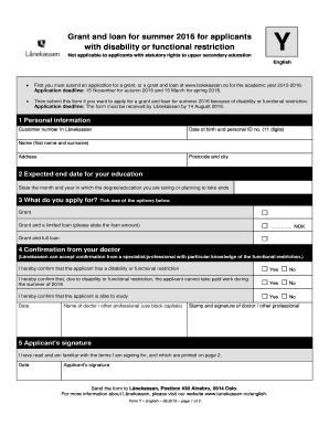 Norwegian Summer Grant and Loan Application for Disabled Students