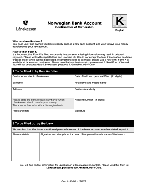 Norwegian Bank Account Confirmation Form