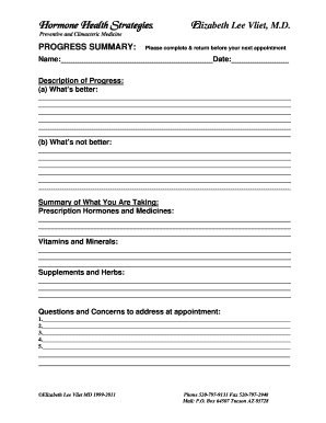 Hormone Health Progress Summary Form