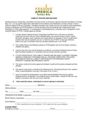 Feeding America Tampa Bay Volunteer Liability Waiver