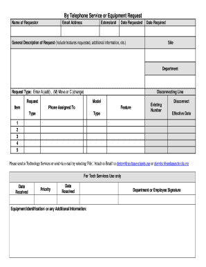 Telephone Service or Equipment Request Form