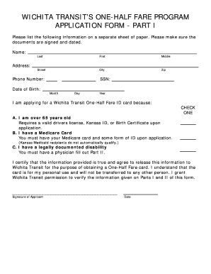 Wichita One-Half Fare Program Application
