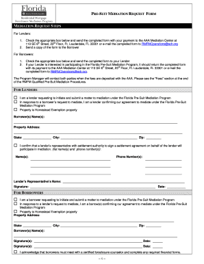 Florida Pre-Suit Mediation Request Form