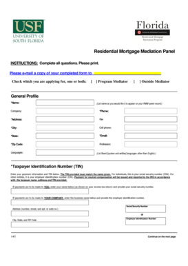 Residential Mortgage Mediation Panel Application