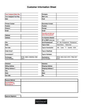 Customer Information Sheet