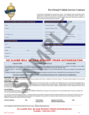 Pre-Owned Vehicle Service Contract