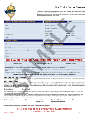 New Vehicle Service Contract Application