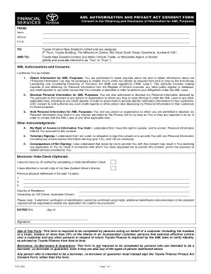 AML Authorisation and Privacy Act Consent Form