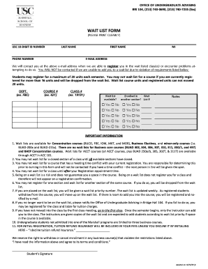 USC Wait List Form