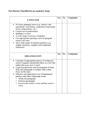 Peer Review Checklist for an Academic Essay