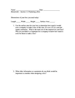 Name Date Homework Section 13 Flattening a Box Length - www-pub naz