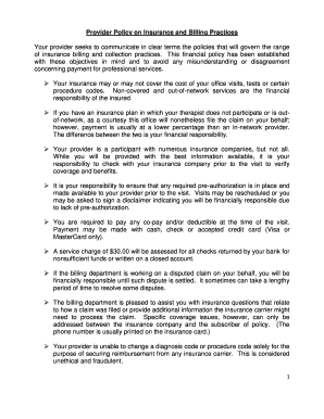 Provider Policy on Insurance and Billing Practices