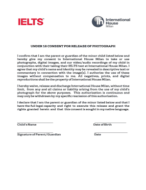 Under 18 Consent for Release of Photograph
