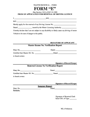 Driving License Renewal Application Form