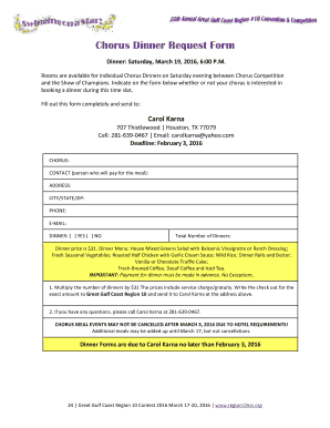 Rooms are available for individual Chorus Dinners on Saturday evening between Chorus Competition and the Show of Champions - region10sai