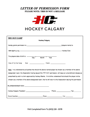 Hockey Calgary Tryout Permission Form