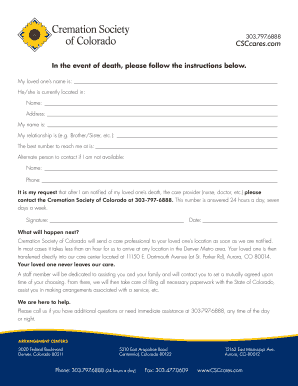 Cremation Society of Colorado Death Notification Form