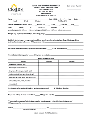 Sports Physical Examination Form