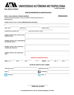 Hoja de Inscripción al Servicio Social