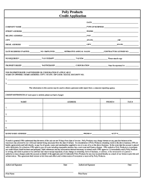Polly Products Credit Application