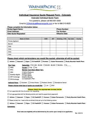 Colorado Individual Insurance Quote Request Form