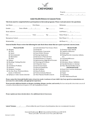Adult Health History & Consent Form