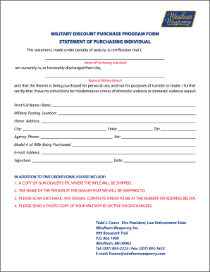 Military Discount Firearm Purchase Form