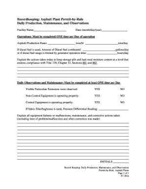 Asphalt Plant Permit-by-Rule Daily Log
