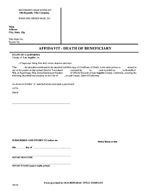 Affidavit Death of Beneficiary