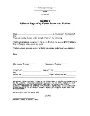 Trustee Affidavit Regarding Estate Taxes and Notices