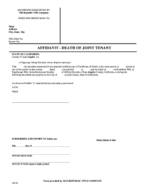 Affidavit Death of Joint Tenant