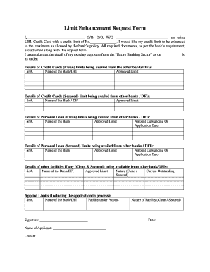 UBL Credit Card Limit Enhancement Request Form