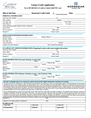 Casino Credit Application Form