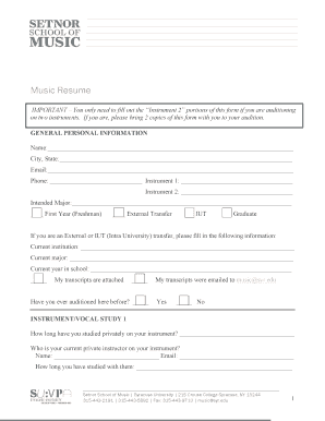 Music Audition Resume Form