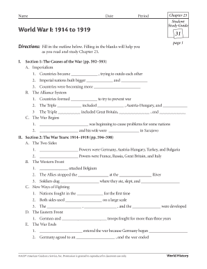 World War I Student Study Guide