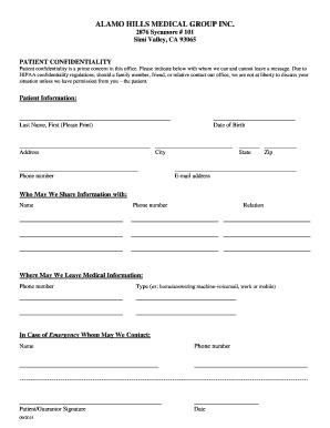 Patient Confidentiality Form