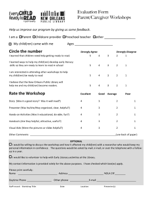Parent/Caregiver Workshop Evaluation Form