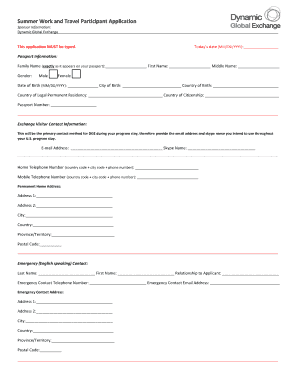 Summer Work and Travel Participant Application