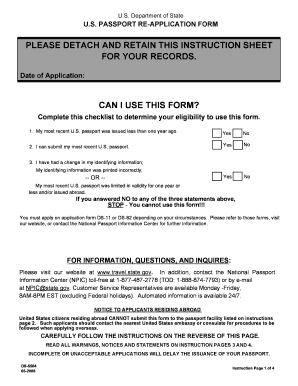 US Passport Re-Application Form