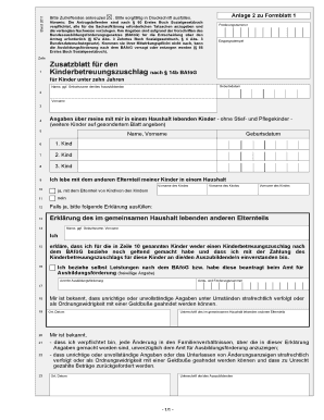 Zusatzblatt für den Kinderbetreuungszuschlag